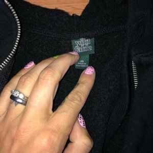 Black zip front crop top hooded sweatshirt